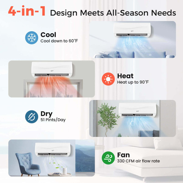 9000 BTU Mini Split Air Conditioner and Heater product image