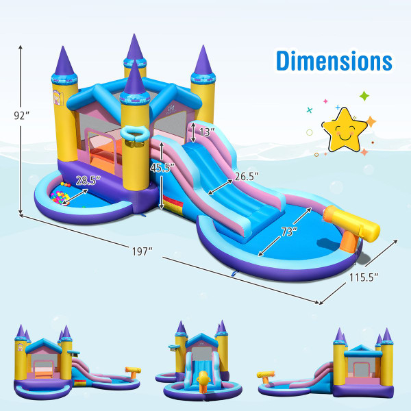 Inflatable Castle Water Slide with Handrails and Basketball Rim product image Inflatable Castle Water Slide with Handrails and Basketball Rim product image