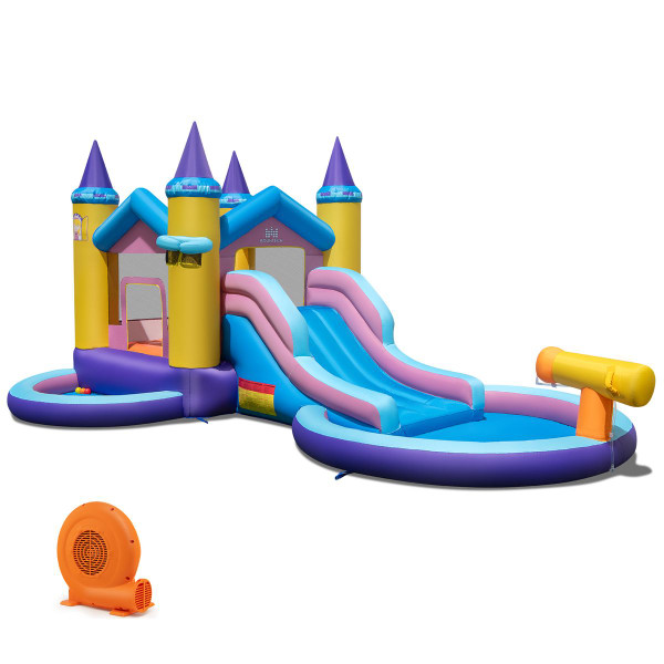 Inflatable Castle Water Slide with Handrails and Basketball Rim product image Inflatable Castle Water Slide with Handrails and Basketball Rim product image