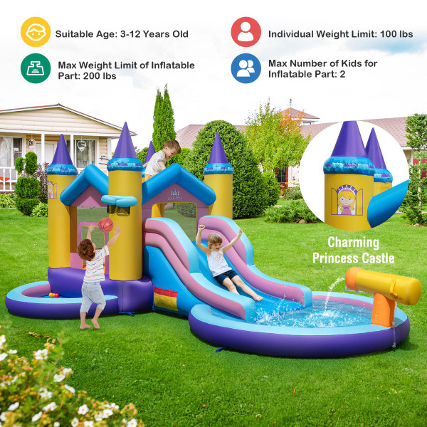 Inflatable Castle Water Slide with Handrails and Basketball Rim product image Inflatable Castle Water Slide with Handrails and Basketball Rim product image