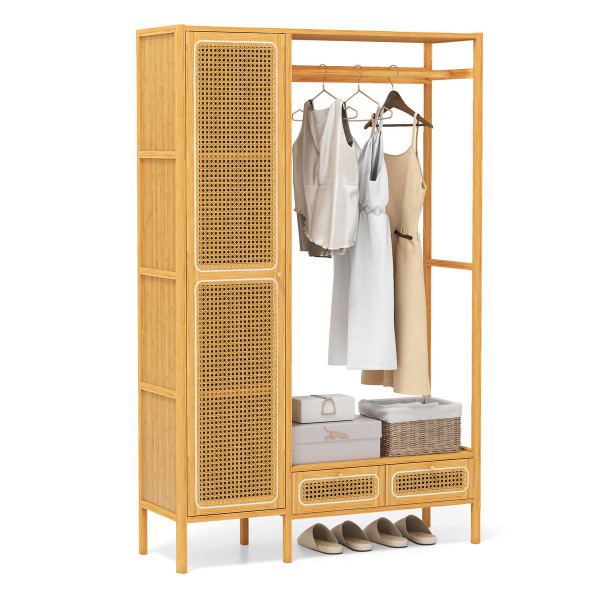 Bamboo Clothing Rack with Cabinet Hanging Rod product image