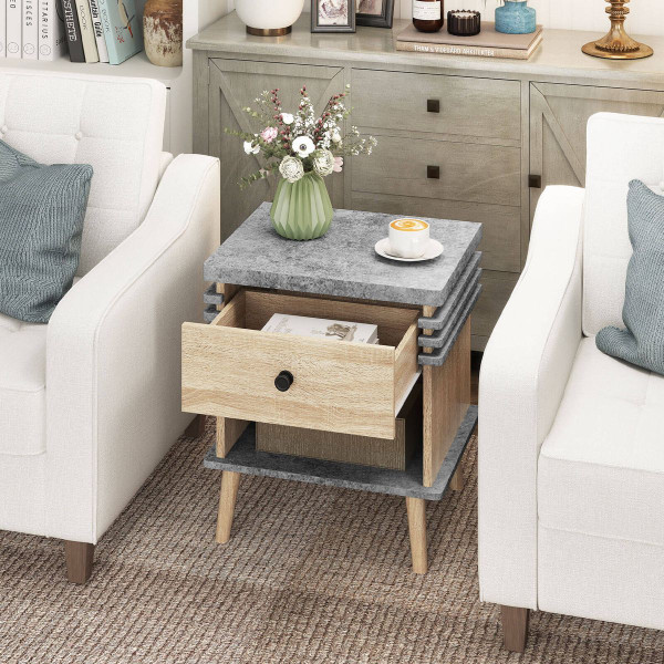 3-Tier Bedside Table with Antique Grey Faux Marble Top product image