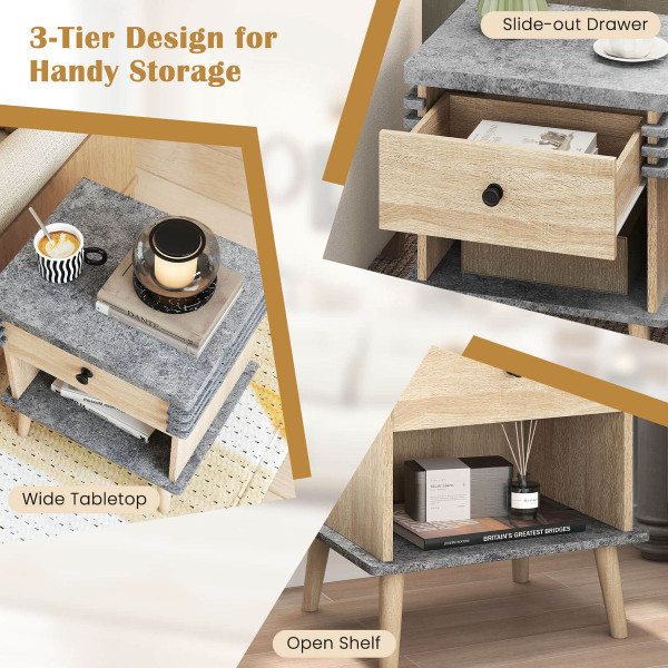 3-Tier Bedside Table with Antique Grey Faux Marble Top product image