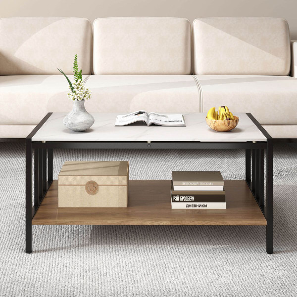 2-Tier Rectangular Coffee Table with Rock Slab Tabletop product image 2-Tier Rectangular Coffee Table with Rock Slab Tabletop product image