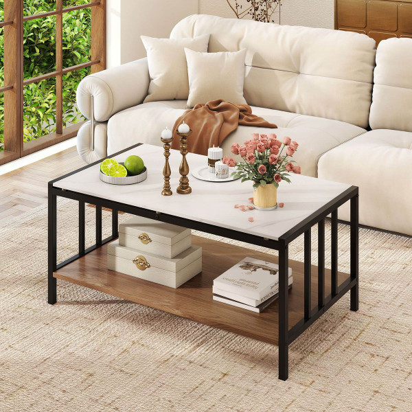 2-Tier Rectangular Coffee Table with Rock Slab Tabletop product image 2-Tier Rectangular Coffee Table with Rock Slab Tabletop product image