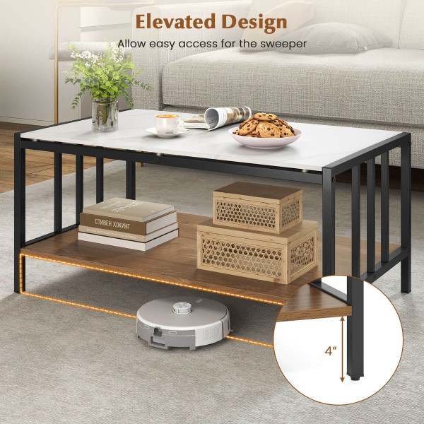 2-Tier Rectangular Coffee Table with Rock Slab Tabletop product image 2-Tier Rectangular Coffee Table with Rock Slab Tabletop product image