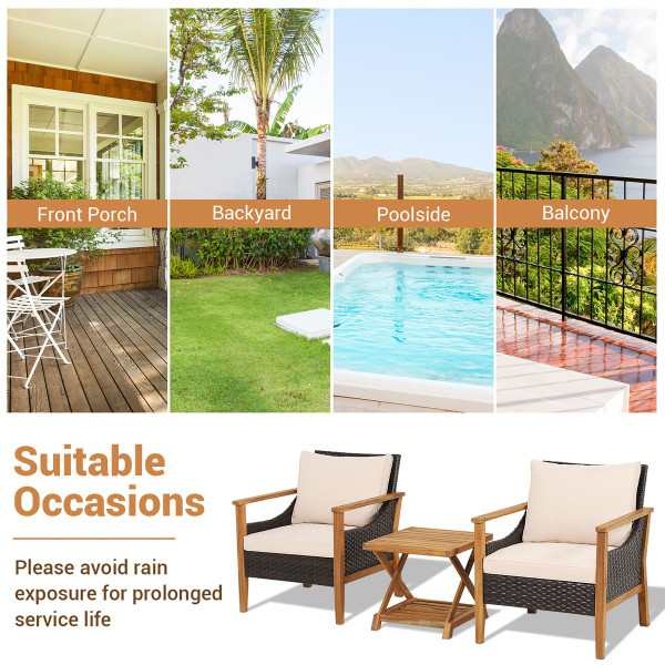 3-Piece Patio Wicker Furniture Set with 2-Tier Side Table product image
