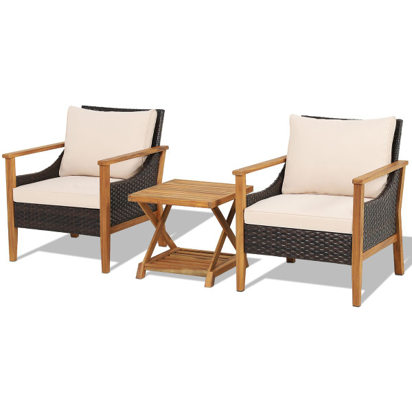 3-Piece Patio Wicker Furniture Set with 2-Tier Side Table product image