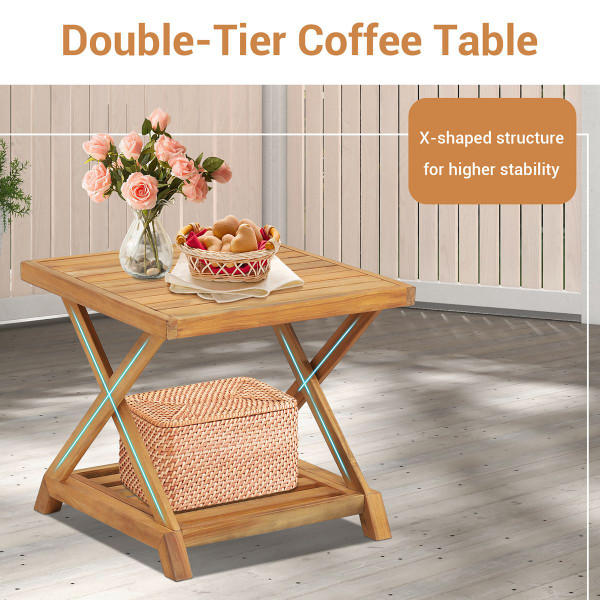 3-Piece Patio Wicker Furniture Set with 2-Tier Side Table product image