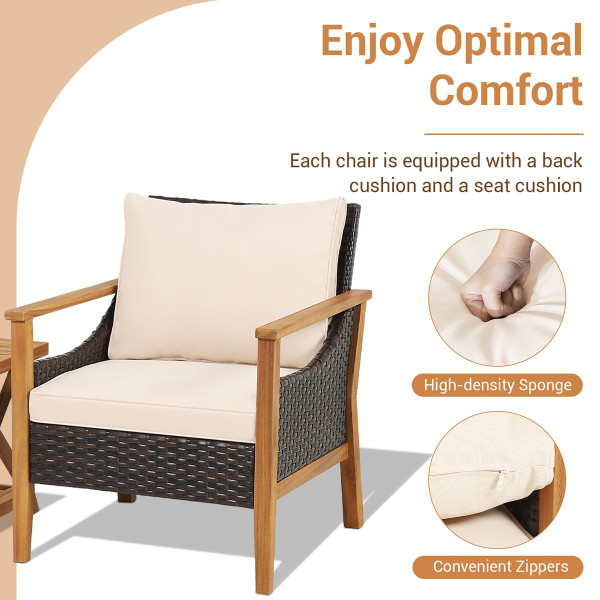 3-Piece Patio Wicker Furniture Set with 2-Tier Side Table product image