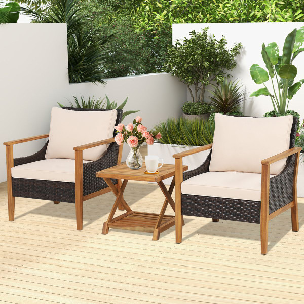 3-Piece Patio Wicker Furniture Set with 2-Tier Side Table product image