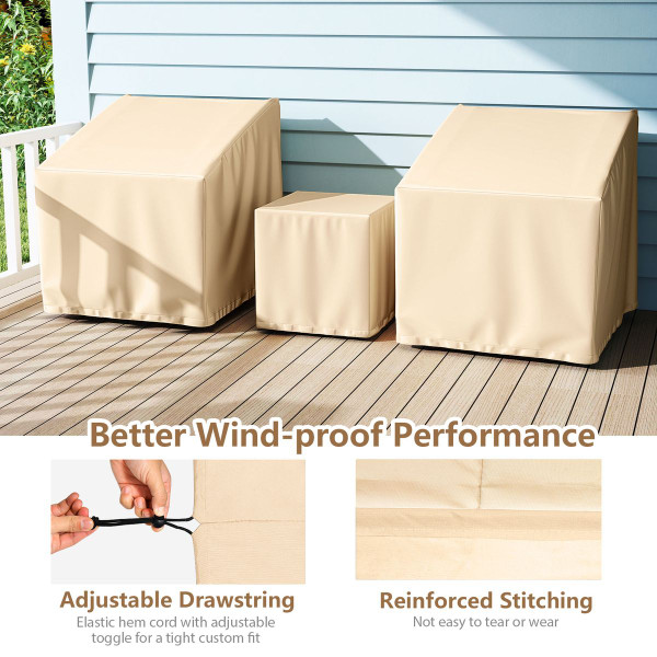 3-Piece Patio Furniture Covers with Elastic Hem Cord product image