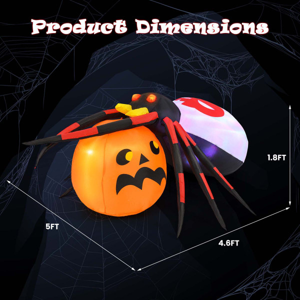 5 x 4.6FT Inflatable Spider with Pumpkin Halloween Decoration product image 5 x 4.6FT Inflatable Spider with Pumpkin Halloween Decoration product image