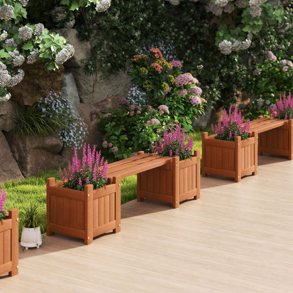 Wood Planter Box with Detachable Bench and Open Bottom product image