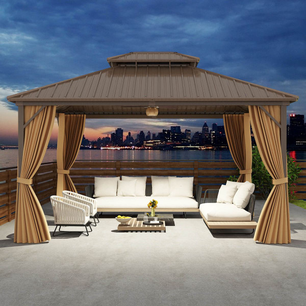 14 x 12-foot Hardtop Gazebo with Curtains and Overhang Eave Design product image