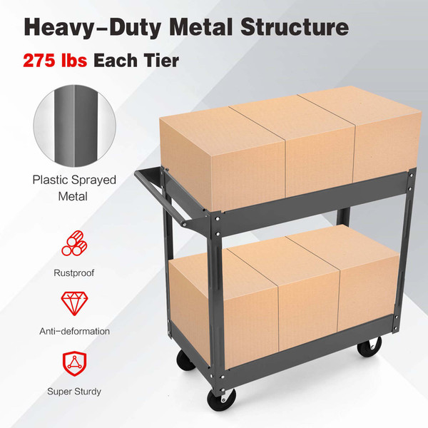 2-Tier Utility Cart with Handle and Heavy-Duty Metal Frame product image 2-Tier Utility Cart with Handle and Heavy-Duty Metal Frame product image
