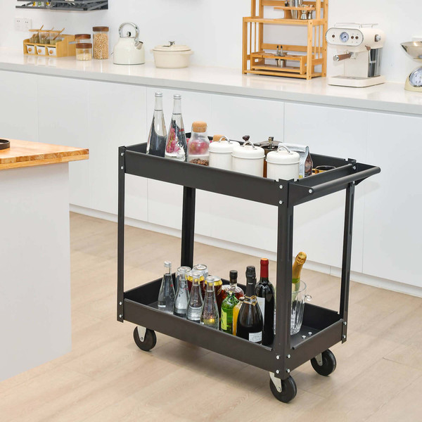 2-Tier Utility Cart with Handle and Heavy-Duty Metal Frame product image 2-Tier Utility Cart with Handle and Heavy-Duty Metal Frame product image