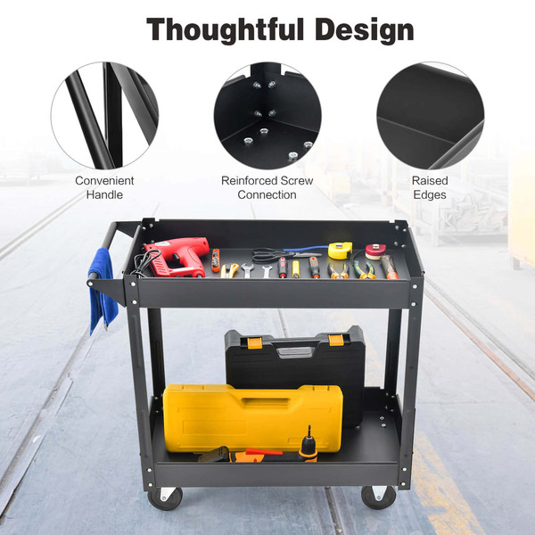 2-Tier Utility Cart with Handle and Heavy-Duty Metal Frame product image 2-Tier Utility Cart with Handle and Heavy-Duty Metal Frame product image