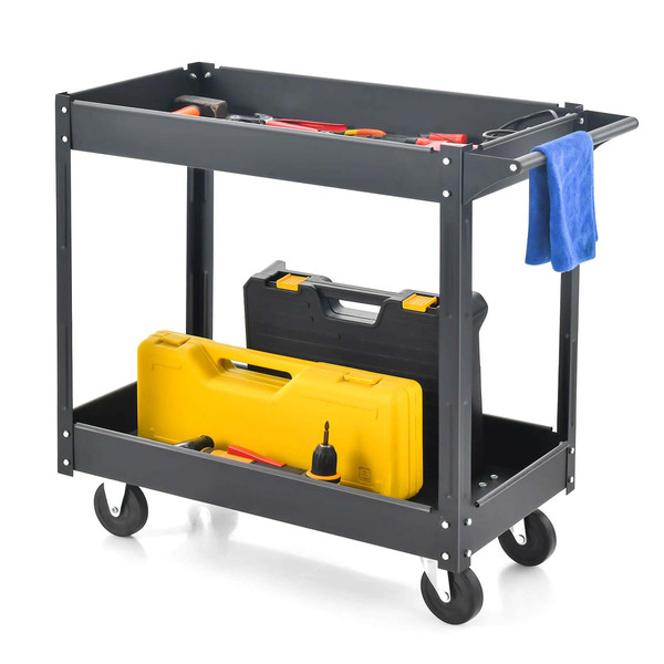 2-Tier Utility Cart with Handle and Heavy-Duty Metal Frame product image 2-Tier Utility Cart with Handle and Heavy-Duty Metal Frame product image