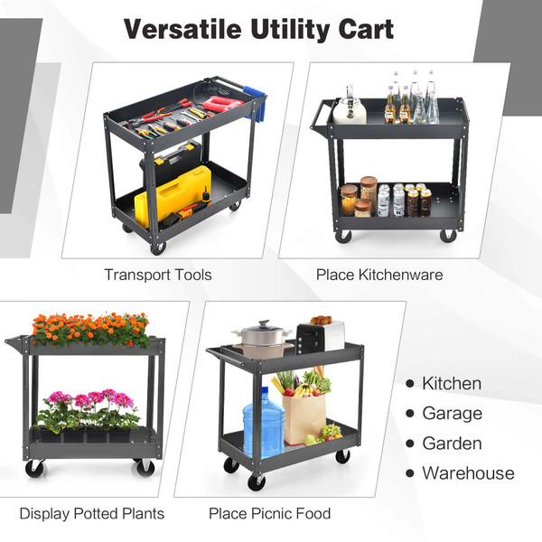 2-Tier Utility Cart with Handle and Heavy-Duty Metal Frame product image 2-Tier Utility Cart with Handle and Heavy-Duty Metal Frame product image