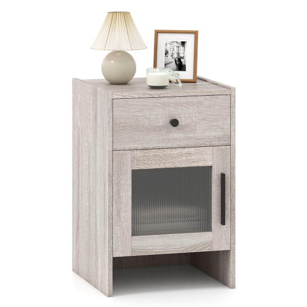 Farmhouse Nightstand Fluted Bed Side Table with Large Drawer product image