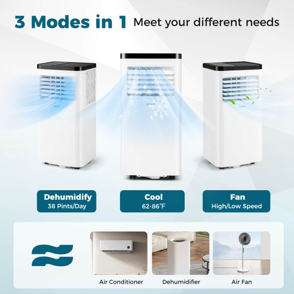 8000/10000 BTU Portable Air Conditioner with Fan and Dehumidifier product image