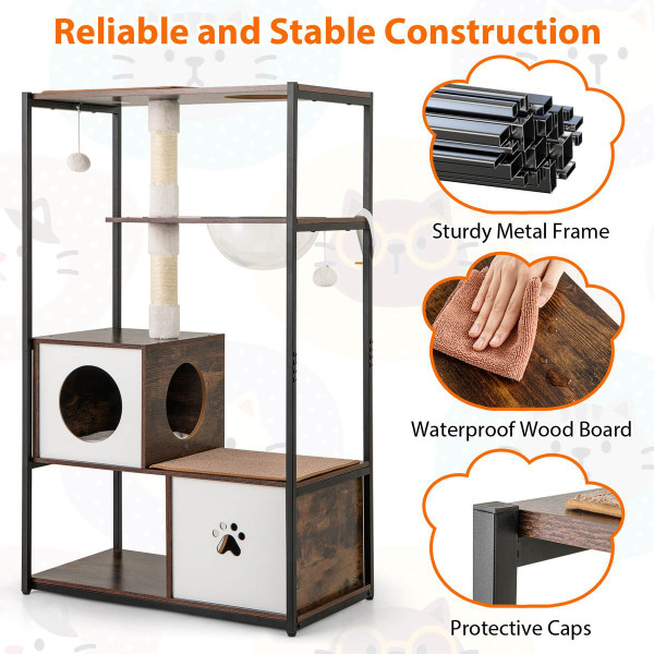  52" Tall Wooden Cat Tree with 2 Large Platforms and Scratching Posts product image