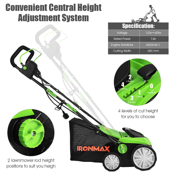 IronMax 15'' Electric Lawn Dethatcher with 50L Collection Bag product image