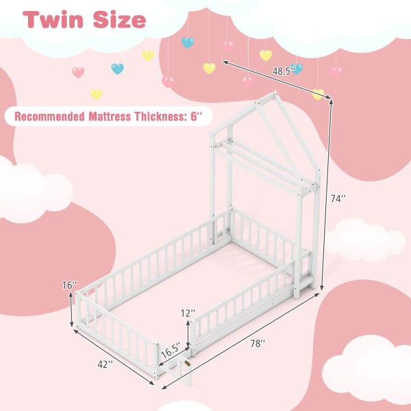 Twin Size Floor Bed with House-Shaped Headboard product image