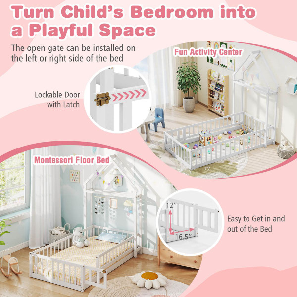 Twin Size Floor Bed with House-Shaped Headboard product image