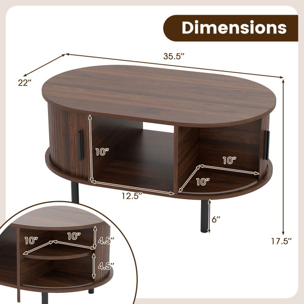 Oval Coffee Table with Sliding Tambour Doors product image