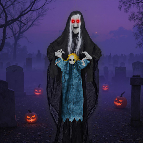 6’11” Sound-Activated Witch Holding Ghost Girl Decoration product image 6’11” Sound-Activated Witch Holding Ghost Girl Decoration product image