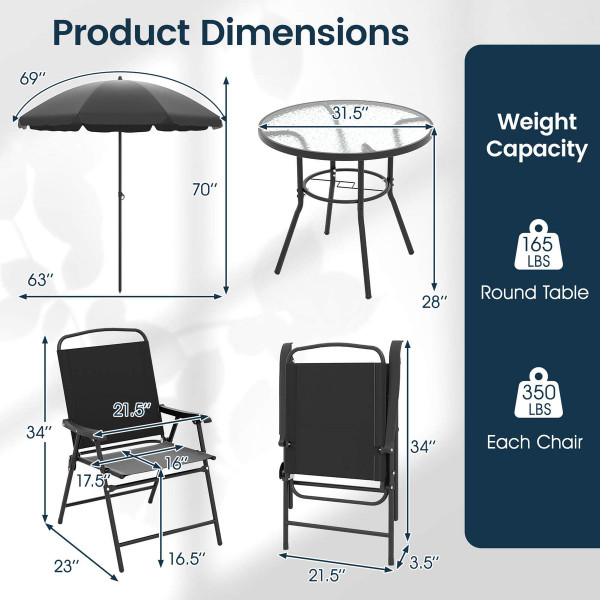 6-Piece Patio Dining Set with Umbrella and Rippled Glass Tabletop product image