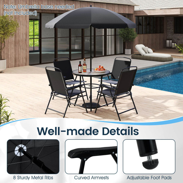 6-Piece Patio Dining Set with Umbrella and Rippled Glass Tabletop product image