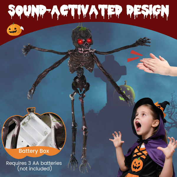 6-foot Animated Hanging Zombie Decoration with Light-up Eyes product image