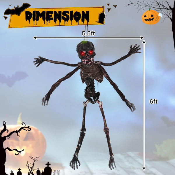 6-foot Animated Hanging Zombie Decoration with Light-up Eyes product image