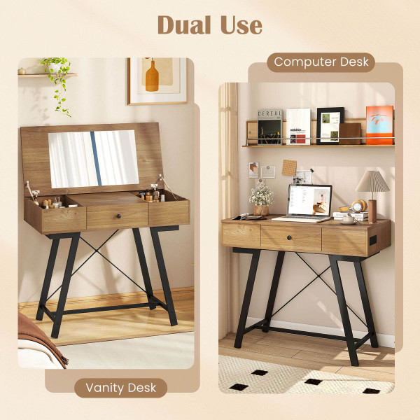 Vanity Desk with Flip Top Mirror and Built-In Power Outlets product image