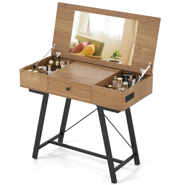 Vanity Desk with Flip Top Mirror and Built-In Power Outlets product image