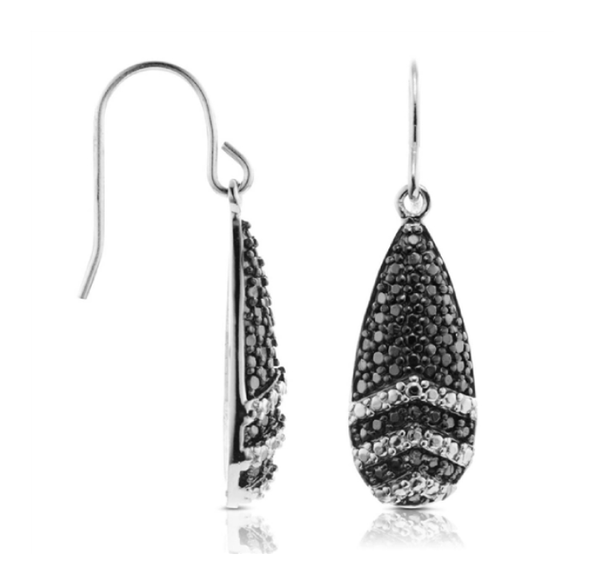 Sterling Silver Diamond Accent Black and White Drop Earrings product image
