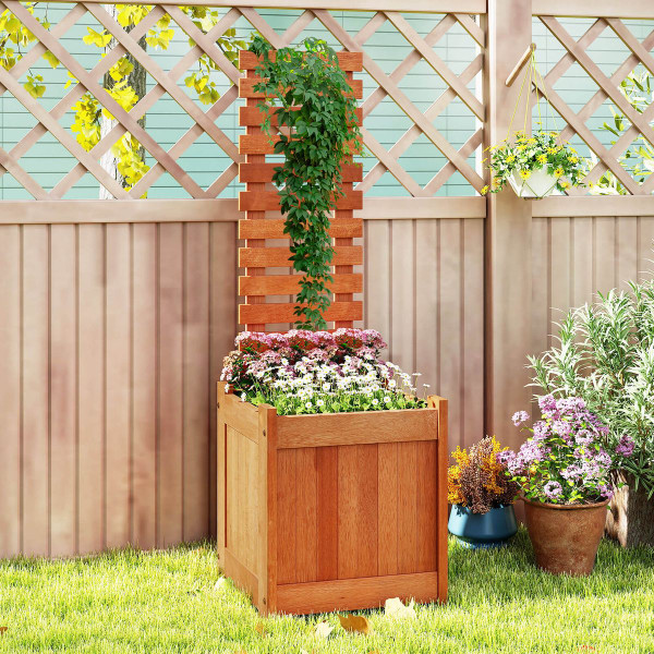 Wooden Raised Garden Bed with Open-Ended Base and Trellis product image
