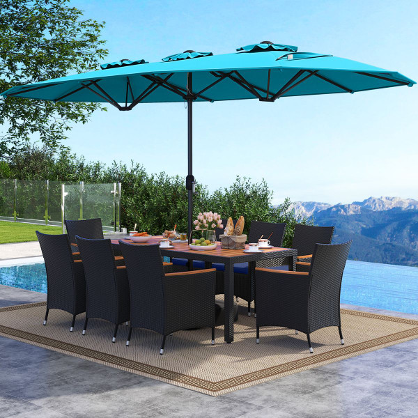 11-Piece Patio Wicker Dining Set with Umbrella product image