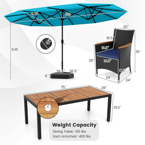 11-Piece Patio Wicker Dining Set with Umbrella product image
