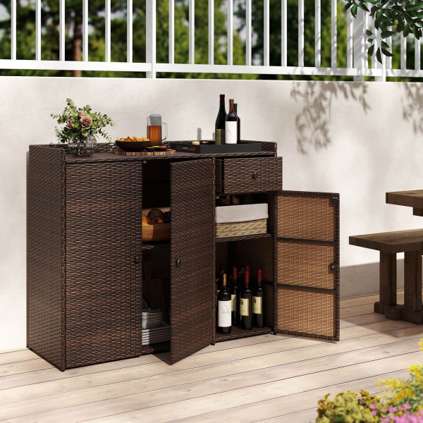 Outdoor PE Wicker Storage Cabinet with 3 Doors and Adjustable Shelves product image