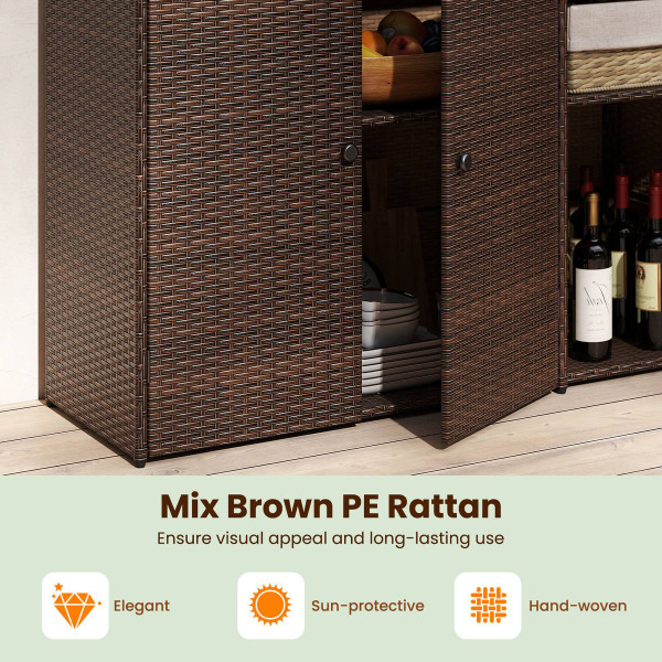 Outdoor PE Wicker Storage Cabinet with 3 Doors and Adjustable Shelves product image
