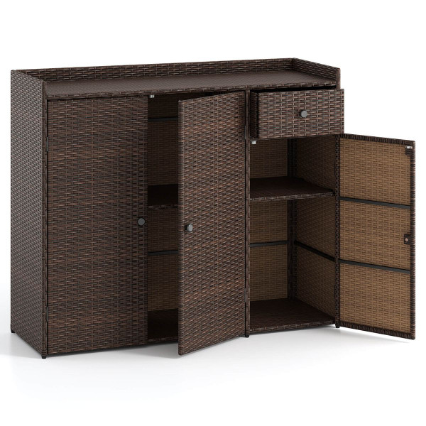 Outdoor PE Wicker Storage Cabinet with 3 Doors and Adjustable Shelves product image