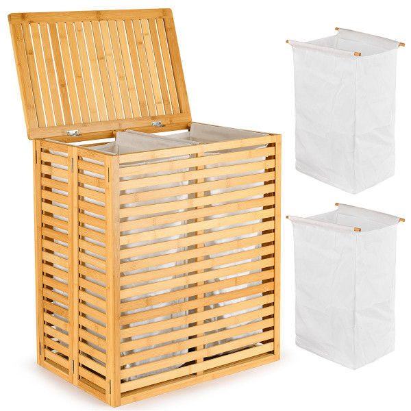 Foldable Bamboo Laundry Hamper with 2-Section Removable Liner Bag product image