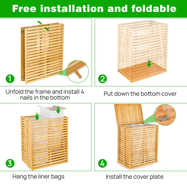 Foldable Bamboo Laundry Hamper with 2-Section Removable Liner Bag product image