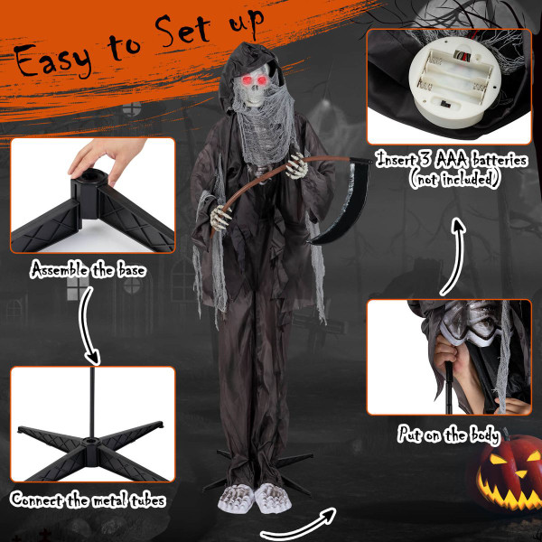 8.5-foot Glowing Animated Standing Grim Reaper Decoration product image