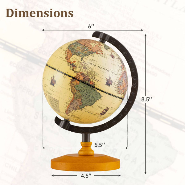 5.5-Inch Desktop Rotating Antique World Globe product image