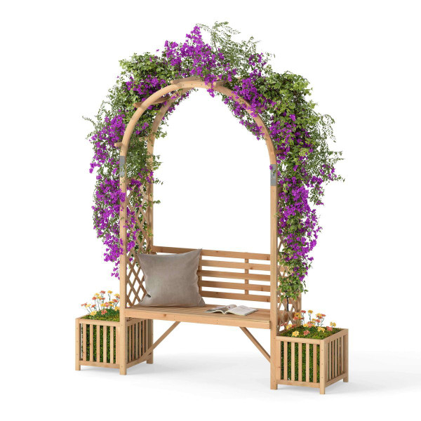Patio Garden Bench Arbor Arch with Planting Boxes product image